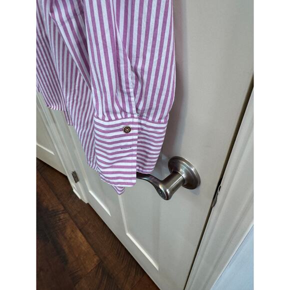 Isaac Mizrahi Long Sleeve Dk Pink White Striped Blouse QVC Sz L Petite - Picture 5 of 7